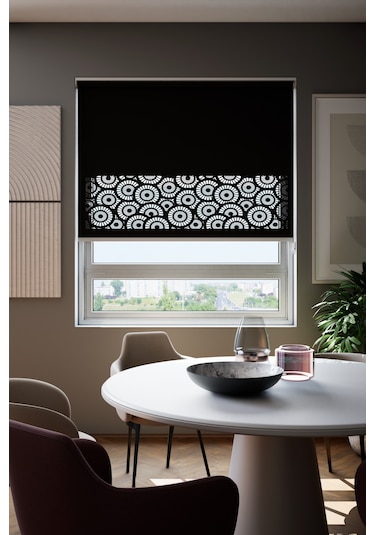Auralight Lazer Kesim Mat Stor Perde, Lazer Kesimli Modern Serisi, M-201008 Siyah Renk