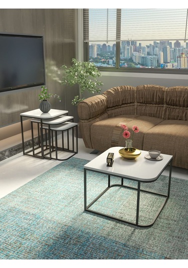 Orta Sehpa Ve Zigon Sehpa Damla Beyaz Beyaz