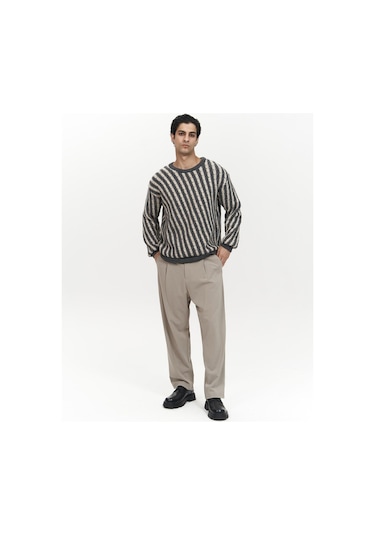 Mai Collection Mai Studios Co. Elijah Şeritli Antrasit Erkek Triko Kazak Antrasit