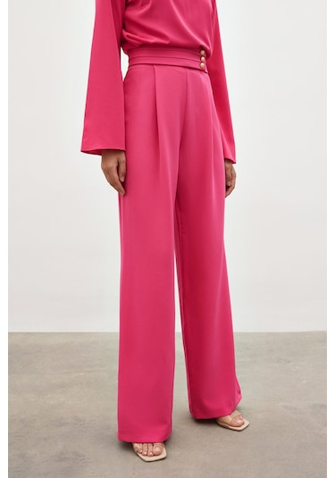 Sateen Bel Detaylı Pantolon - Pembe-134553 Pembe