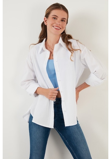Lela Oversize % 100 Pamuk Poplin Bayan Gömlek Cf21S163867 Beyaz
