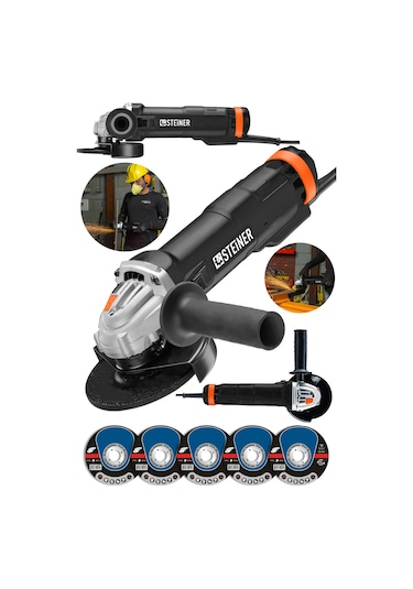 Steiner 4200 Watt Metal Şanzuman Avuç İçi Taşlama Siyah + 5 Disk