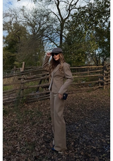 Camel Tek Düğmeli Ceket Pantolon Takım - 9480 Camel