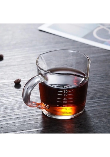 Küçük Süt Bardağı Isıya Dayanıklı Cam Ölçüm Fincan Kahve Çift Ağızlı Ons Bardak 70 Ml Ölçekli