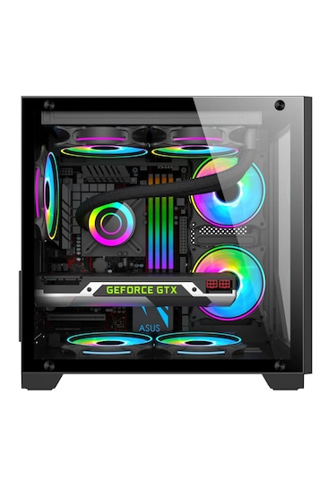 Strong Shadow Siyah 3x 120mm ARGB mATX Akvaryum Gaming Bilgisayar Kasası (Powersız)