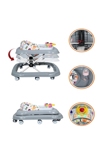 Maxi Taxi Walking Müzikli Işıklı Yürüteç Gri