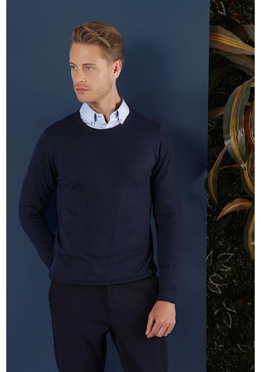 Tr 858 Slim Fit Lacivert Klasik Triko Lacivert