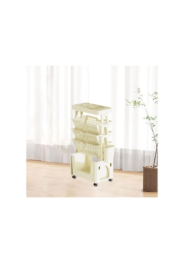 Suntek Mobil Kitaplık Arabası Tekerlekli Çok Amaçlı Bej