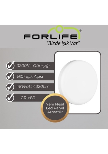 Forlife 48watt Yeni Nesil Sıva Üstü Led Panel Armatür Günışığı Beyaz