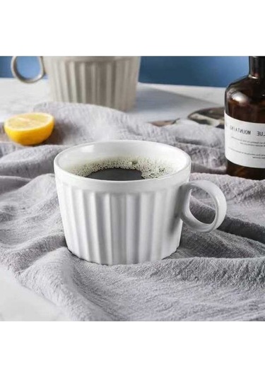 Novahub İskandinav Tarzı Beyaz Seramik Fincan Kupa - 400ml Su Bardağı Kahve Fincanı Beyaz
