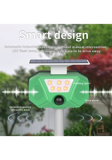 Yaozixa Güneş Enerjili Dış Mekan Sıçan-kuş-gerçek Hayvan V驱赶 Cihazı, Ip66 Su Geçirmez, 110 Pır Sensör, Sesli Alarm, Led Işık, Çıkartılabilir Toprak Çubuğu, Yeşil Batarya Dahil Yeşil