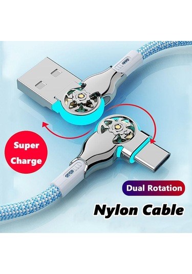 Vaorlo Çift 180 Dönebilen Şarj Kablosu Naylon Veri Kablosu Tip-c 65w Hızlı Şarj Xiaomi Huawei Telefon Hattı İçin