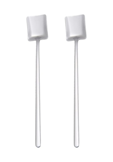 Dancemonkey Yaratıcı Ahşap Kaşık 2 Adet Paslanmaz Çelik Kahve Bar Buz Kaşığı Metal