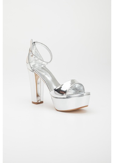 Tek Bant Rugan Gümüş Kadın Platform Topuklu Abiye Ayakkabı 2385 Gümüş