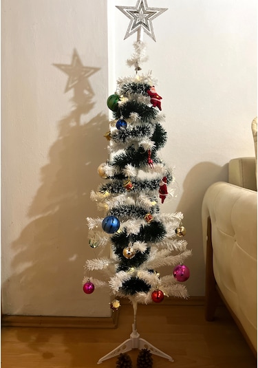 120 Cm Beyaz Yılbaşı Çam Ağacı Seti Süs+led Işık+tepelik