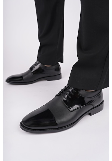 Muggo Mitkov Hakiki Deri Klasik Günlük Ortopedik Bağcıklı Erkek Ayakkabı Siyah