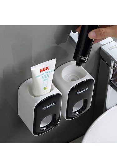 Springsun Otomatik Macun Sıkıcı Duvar Tipi, Delme Yok Kurulum, Ev Bathroom Organizer Seti Siyah-beyaz Diğer