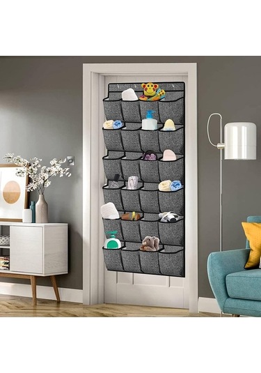 Trendooze Ev Yurt Odası Kapı Üstü 24 Cepli Siyah, Geniş Kullanım Siyah