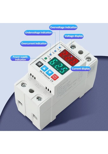 40a/63a Din Ray 230v Ayarlanabilir Aşırı Gerilim Ve Düşük Gerilim Koruyucu 63a Diğer