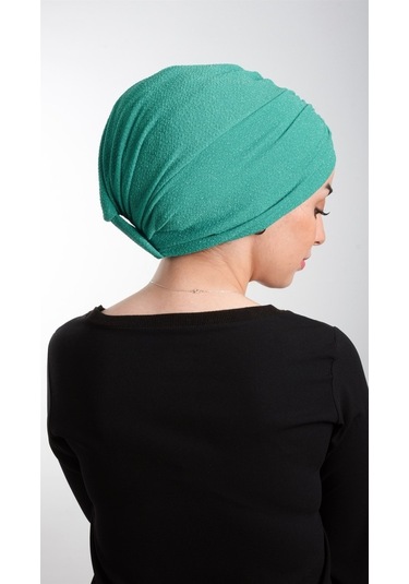 Petrol Yeşili Pratik Hazır Geçmeli Tesettür Bone Fukuro Simli Büz Çok Renkli