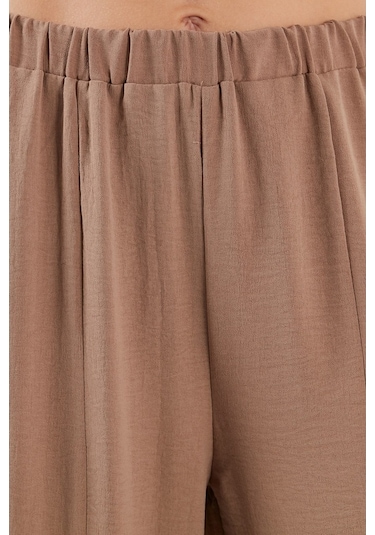 Lela Elastik Bel Bantlı Yırtmaçlı Rahat Kesim Bayan Pantolon 6057038 Vizon