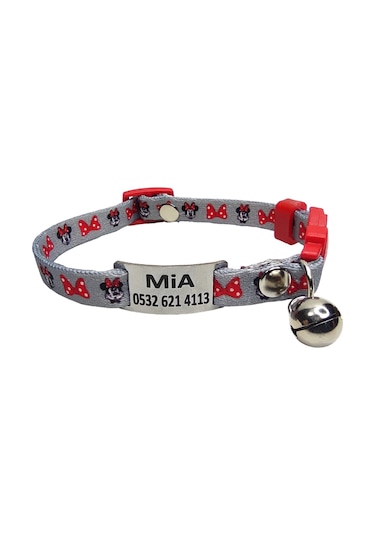 Ayz Markalama Güvenlik Kilitli İsimli Kedi Tasması Kedi Madalyon Minnie Mouse