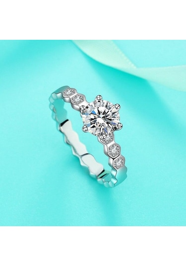 Yeşil Bagueringen Klasik Altı Pençe 1 Karat Mozanit Yüzük Kadın Düğün Takısı S925 Ayar Gümüş Kaplama Pt950 Kore Moda Hediye