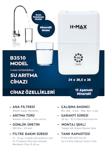 8l Çelik Tank 15 Aşama Multi Mineral B3510 Su Arıtma Cihazı