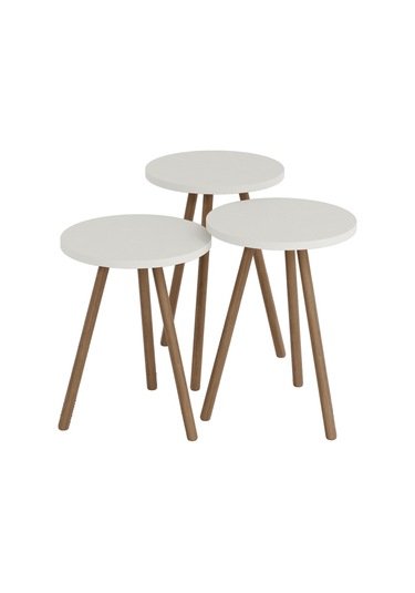 Üçlü Zigon Sehpa Ahşap Ayaklı Pastel Renkli Yuvarlak Tasarım