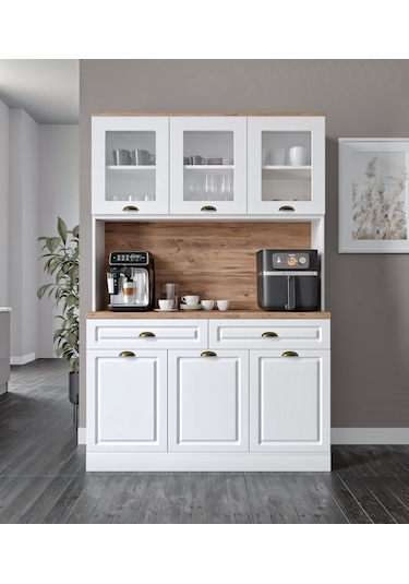 Gözde Kahve Köşesi - 140 Cm Mdf Mutfak Dolabı - Led Aydınlatmalı