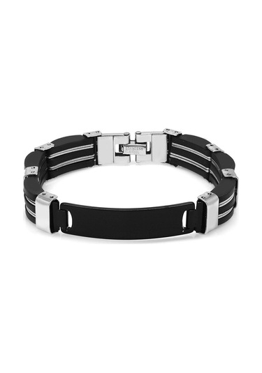 Kişiye Özel İsim Yazılı Silver-black Renk Çelik Erkek Bileklik Model-2 Siyah