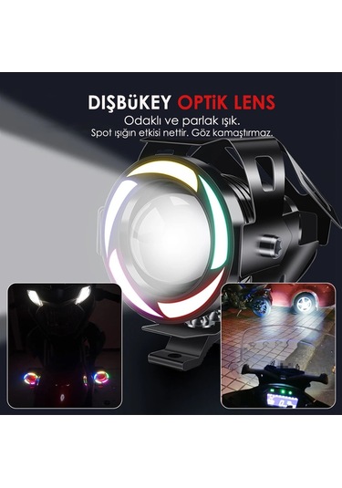 Beyaz Rgb Angel Kırmızı Şeytan Göz Çakarlı 20w Motorsiklet Sis Fa