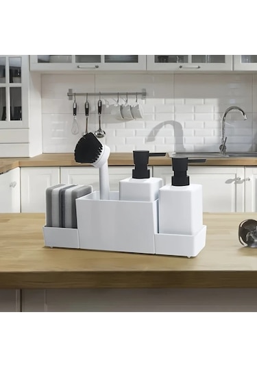 Motion003 6 Adet Mat Siyah Çift Sabunluklu Sünger Tutucu Ve Bulaşık Fırçası İle Alt Depolama Drenajlı Mutfak Lavabosu Veya Banyo İçin Modern Minimalist Tasarım Siyah Siyah