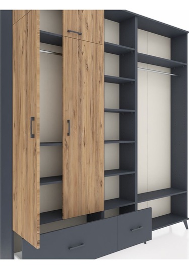 Arges Dolap 12 Raflı 2 Çekmeceli 2 Askılı 220x30x243 Antrasit-çam/antrasit Atlas Çam/antrasıt Arges Dolap 12 Raflı 2 Çekmeceli 2 Askılı 220x30x243 Antrasit-çam/antrasit Atlas Çam/antrasıt