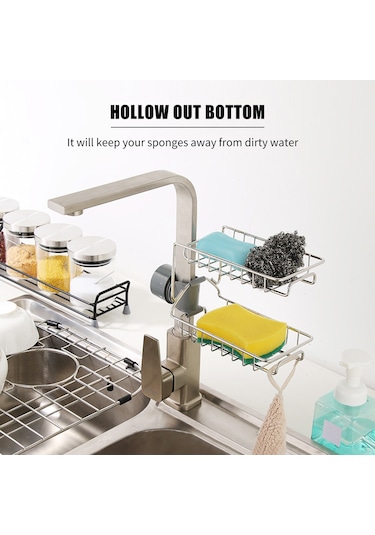 Xindoker 201 Paslanmaz Çelik Çift Katlı Lavabo Rakası - Hızlı Kurutma, Gizli Kanca Ve Havlu Asma Barı İle Sıfır Yer Kaplama Mutfak Organizer 18-22mm Boru Uyumlu Gümüş