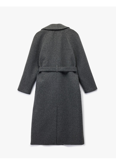 Koton Uzun Kollu Cepli Düğmeli Kruvaze Kemerli Uzun Kaşe Kaban Antrasit 6wak00270ew Antrasit