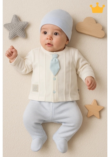 Babyhola 8 Parça Kravatlı Erkek Bebek Hastane Çıkış Seti Mavi 7061