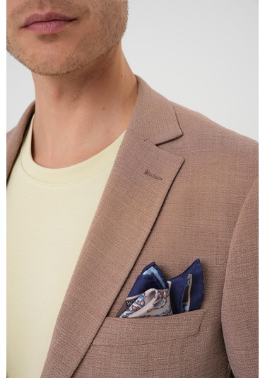 Comfort Fit Torba Cep Gofre Kumaş Casual Bej Ceket C 679 Bej