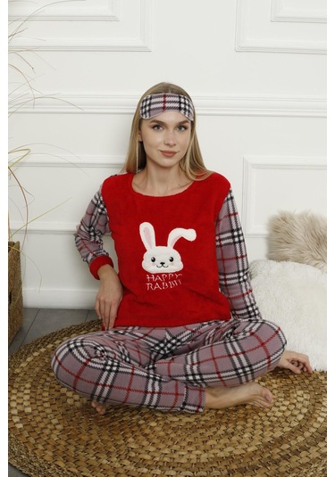 Kadın Ekose Desenli Polar Pijama Takımı 02133 Antrasit