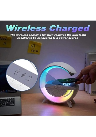 Rgb Işıklı Bluetooth Hoparlörlü Akıllı Masa Lambası Kablosuz Şarj Destekli Çok Fonksiyonlu Led Lamba