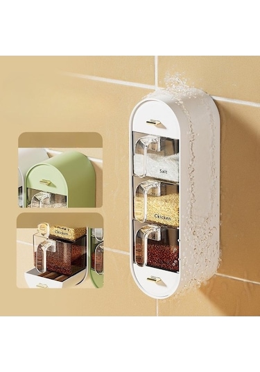 Pazly Laçivert Baharat Kutusu, Ev Mutfak Depolama, Tuz/msg & Baharat Kombinasyonu, Duvar Asılı, Yumruksuz, 3 Katmanlı, Plastik, Hafif Lüks Stilde, Lacivert Renkte Lacivert