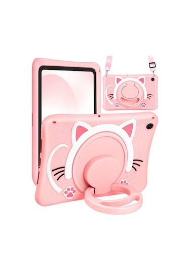 Yunboo Samsung Galaxy Uyumlu Tab A9 Plus 11" İçin Pembe Silikon Kılıf: Döner Tutucu Ve Askı İp'i İle Esnek Koruma