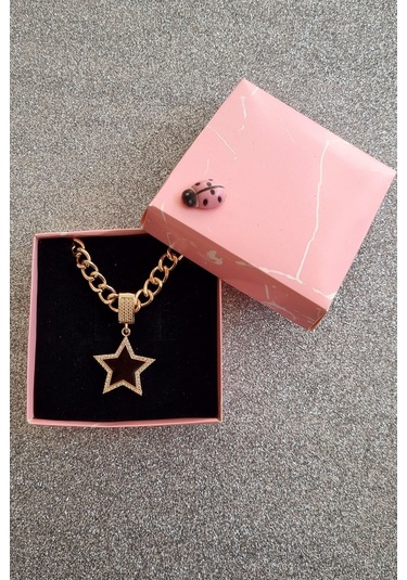 Trade Bazaar Kadın Siyah Yıldız Zirkon Taşlı Çelik Kolye