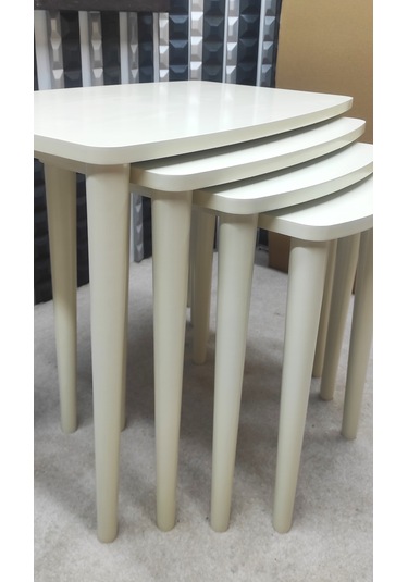 4 Lü Mdf Lam Ahşap Zigon Sehpa Krem