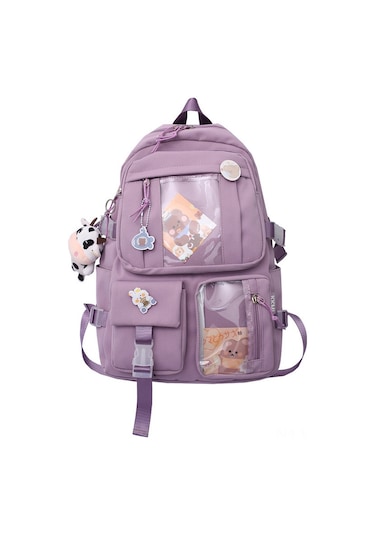 Vkemall Lila Ve İnek Desenli Genç Kız Çanta - Üniversite/lise/ortaokul Öğrencilik Sırt Çantası - Yumuşak Kumaş, Dayanıklı, Kolay Yıkama Çok Renkli