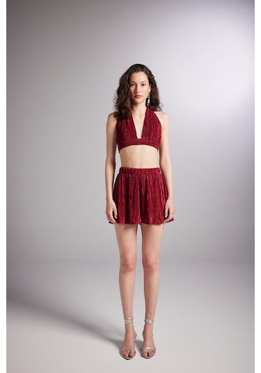 Holly Lolly Beli Lastikli Mini Comfy Şort Bordo