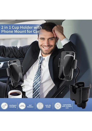 Dashanshop Siyah Abs Su Geçirmez Ayarlanabilir Araç Bardak Tutucu Telefon Standlı Çiftli