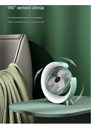 Masaüstü Vantilatör Usb Şarjlı Rgb Led Işıklı 3 Kademeli 180 Ayarlanabilir Soğutucu Fan Mavi - 9067609712148ynt