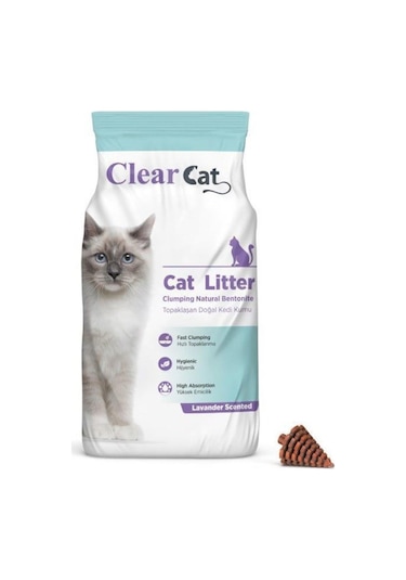 Clear Cat Lavanta Kokulu İnce Taneli Topaklaşan Kedi Kumu 2 x 10 L
