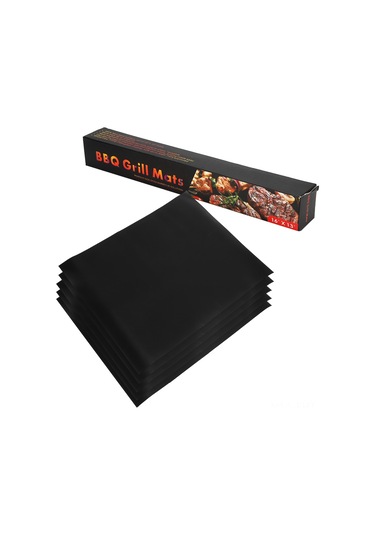 Hangfox 5 Adet Ptfe Cam Fiber Izgara Matı - Yeniden Kullanılabilir, Kolay Temizlenir, Fırın Ve Izgara Uyumlu, 40x33cm Siyah Diğer